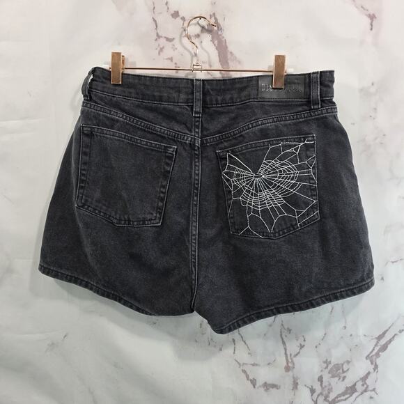 Black Denim Women's Shorts with Spider Embroidery - Picture 5 of 11